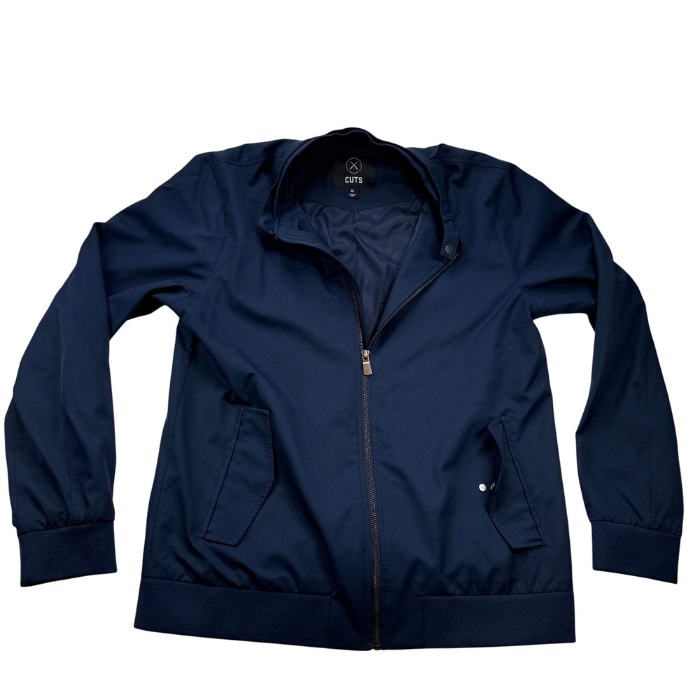 Cuts Clothing Mens Bomber Jacket Navy Blue Full Zip Snap Collar Size XL